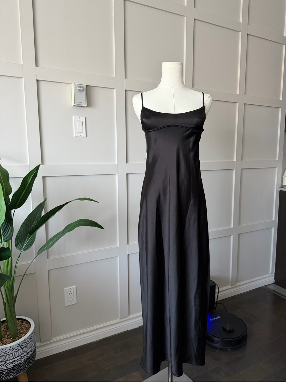 Zara Black Satin Slip Maxi Dress